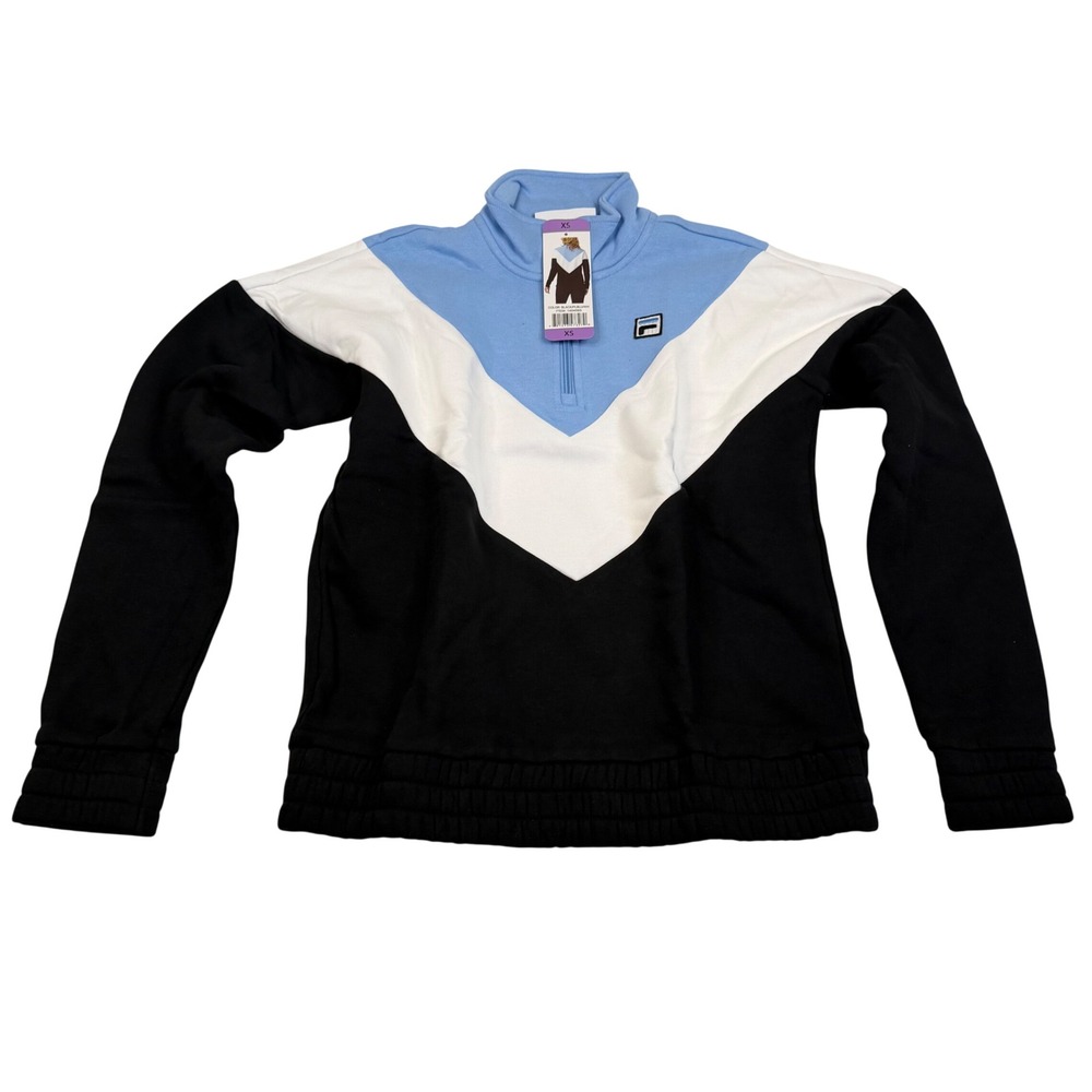 Fila Womens Quarter Zip Colorblock Chevron Sweatshirt Blue White Black XS NEW